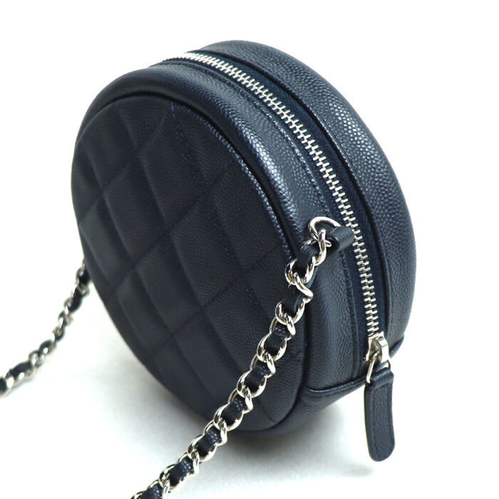 Chanel Navy Round Bag Matelasse Blue Shoulder Chain